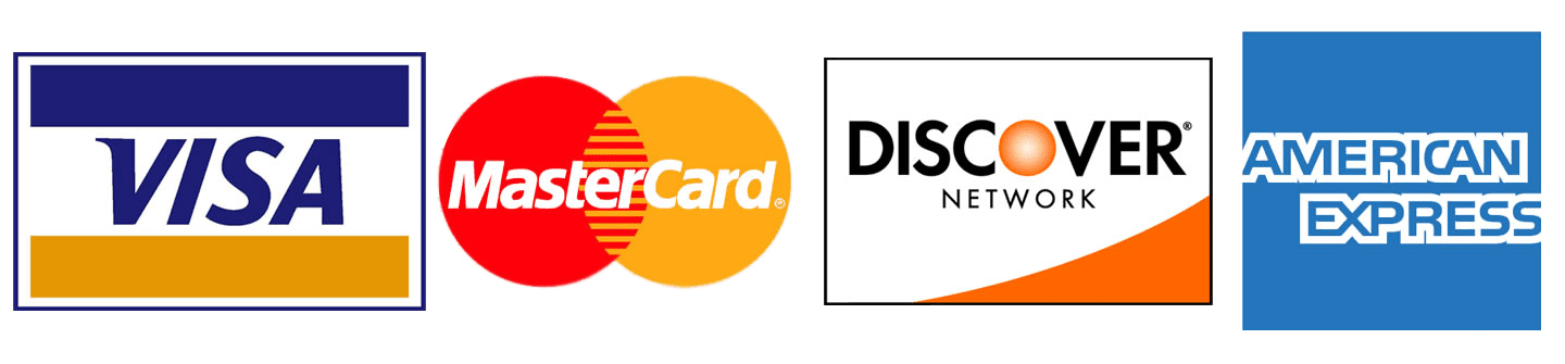 Visa, Discover, MasterCard, and American express cards